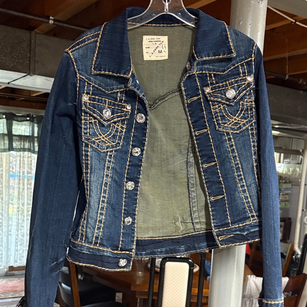 Dark Blue Denim Jacket with Contrast Stitching